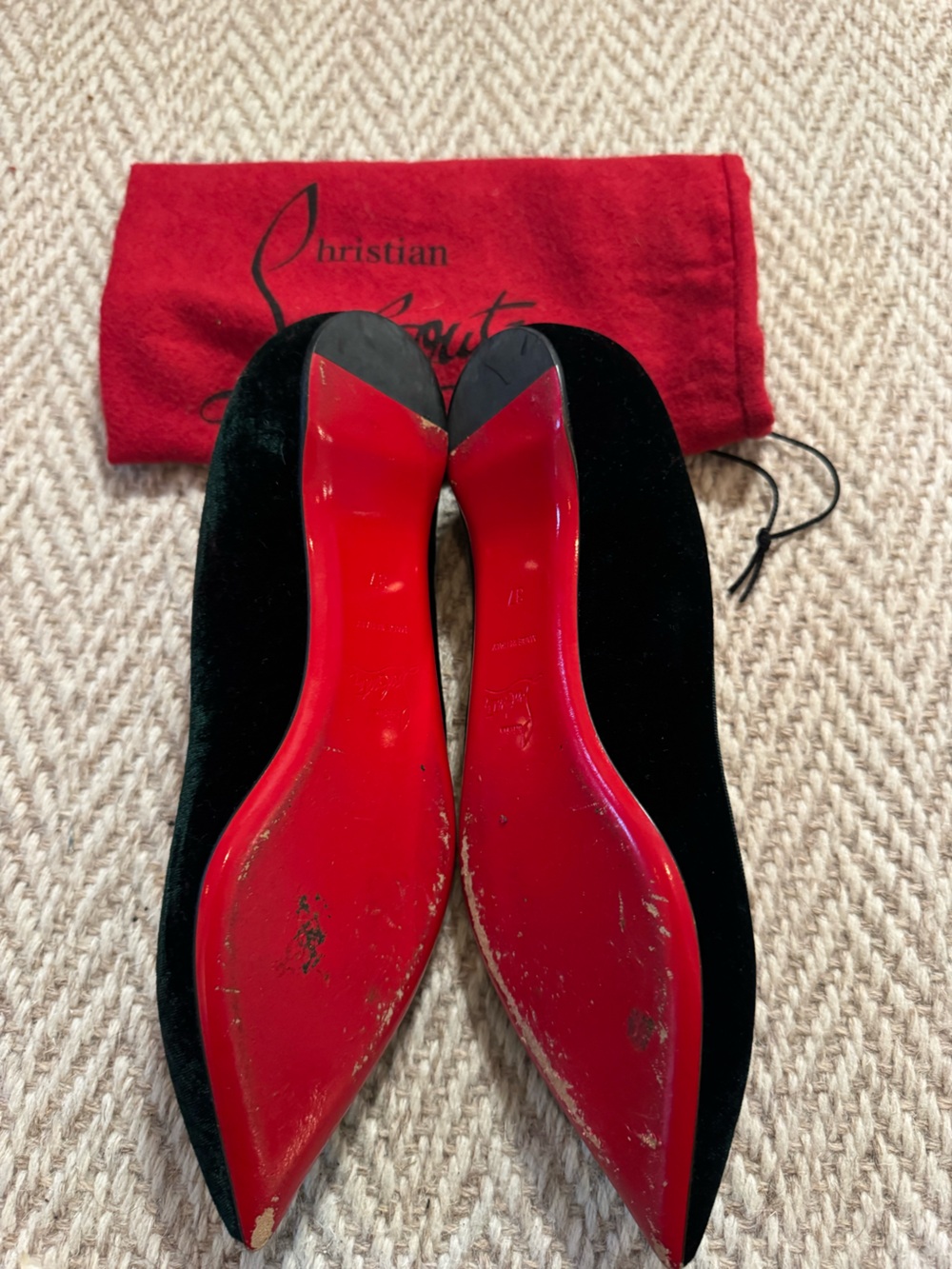 Christian Louboutin Green Velvet Pointed Toe Flats | Size 37 - Picture 2 of 5